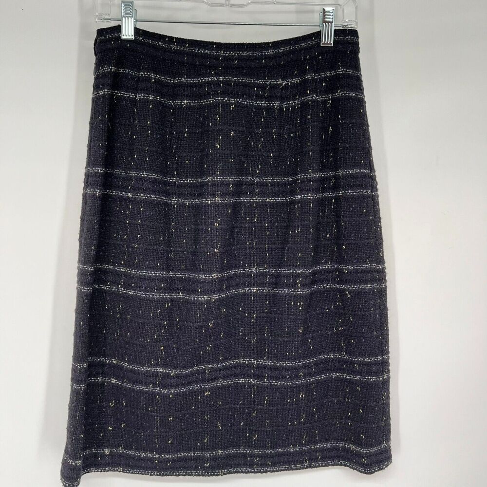 Mariella Burani Skirt Womens 10 Black Purple Plaid Virgin Wool Blend